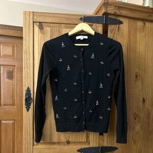 LOFT Embellished Button Front Cardigan – Black – Size XS